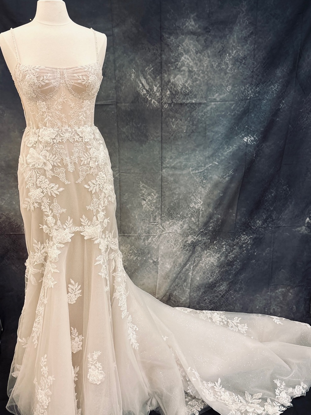 Martina Liana Ivory Lace Appliqué Mermaid Gown with Illusion Bodice